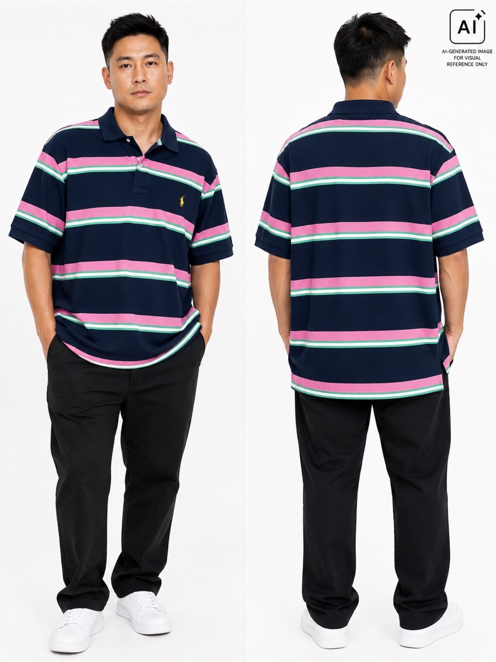 Ralph Lauren Polo Shirt Men Navy Pink Green XL